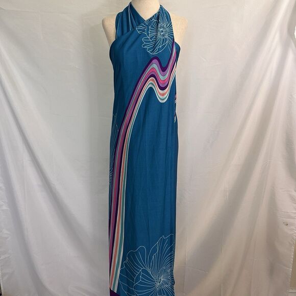 Vintage 70s Hawaiian Malihini Wrap Sarong Convertible Beach Cover Up Dress S/M/L - Picture 1 of 6